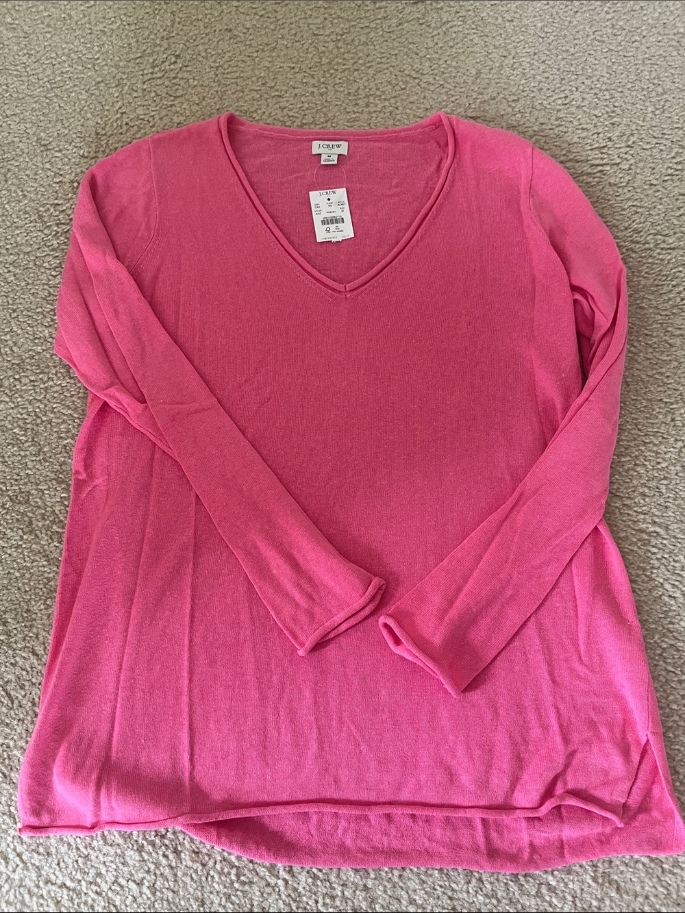 J. Crew Factory Bright Pink V-Neck Lightweight Sweater
